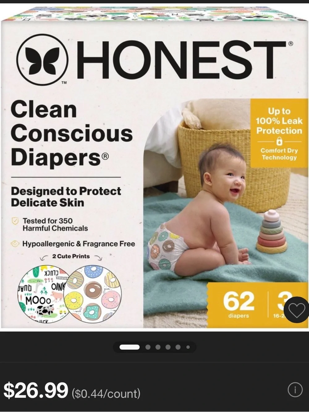 Size 3 62ct Honest Company Diapers Two-Pack